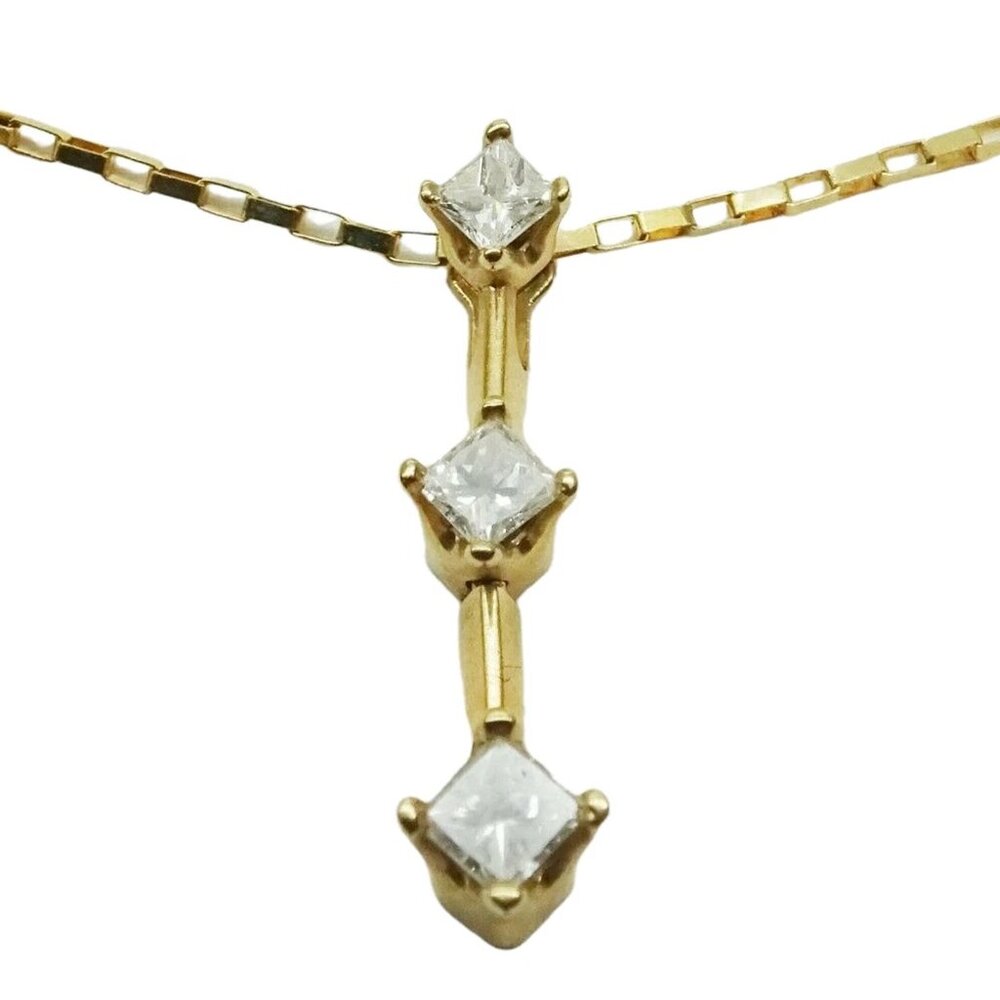 0.40ct tw Princess Diamond Dangle Drop Pendant Box Chain Necklace 14k Gold